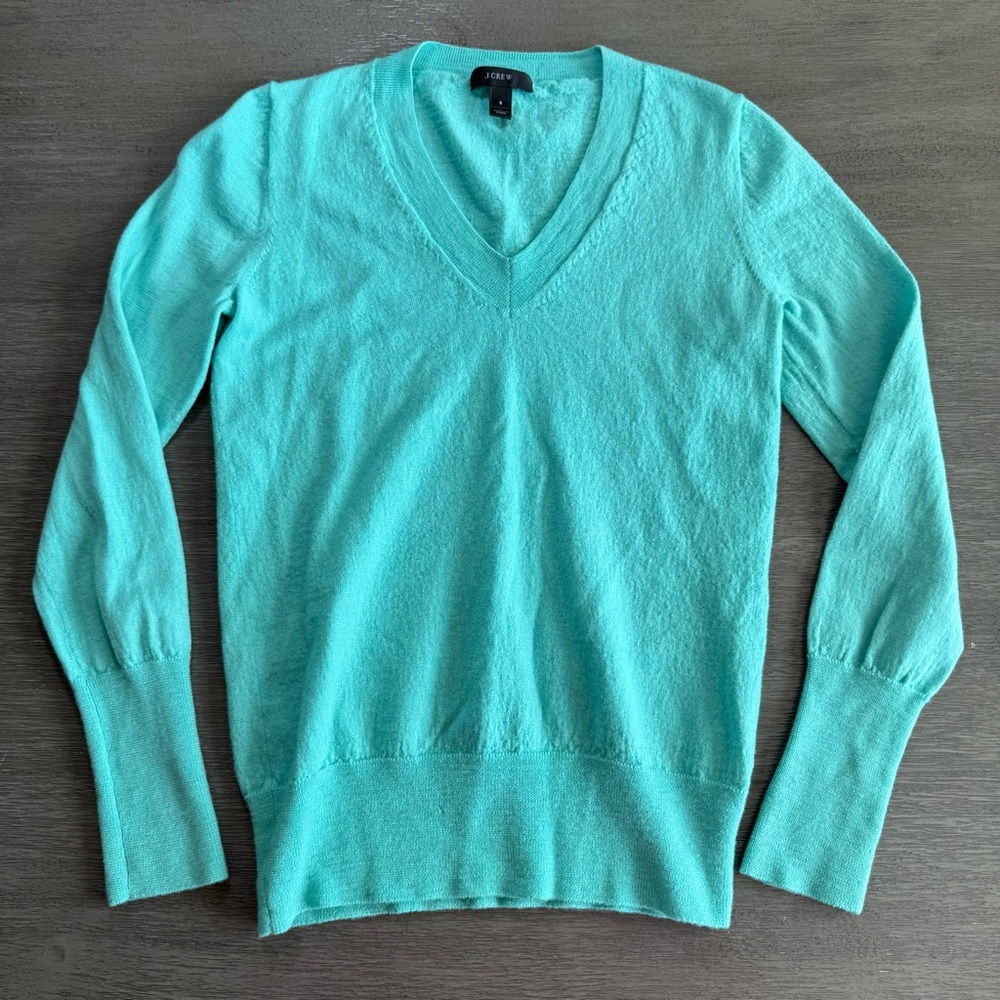 J. Crew Merino Wool V Neck Blue Teal Long Sleeve Sweater S - Picture 2 of 10